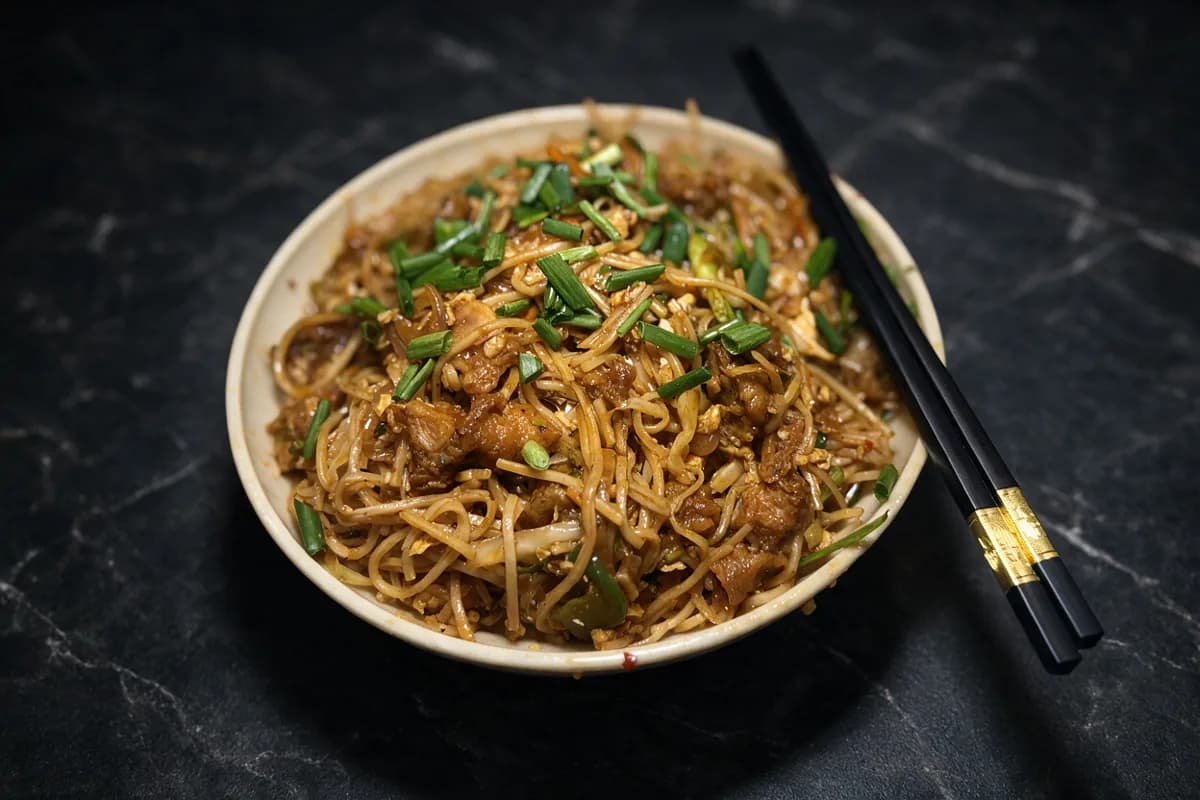 Saucy Toss Chicken Noodles with spring onion