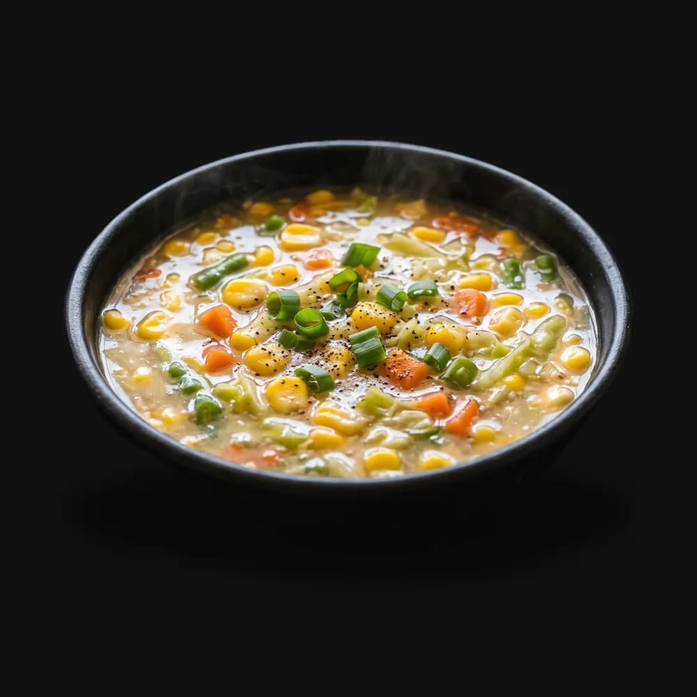 Sweet Corn Veg Soup with corn, carrot and peas