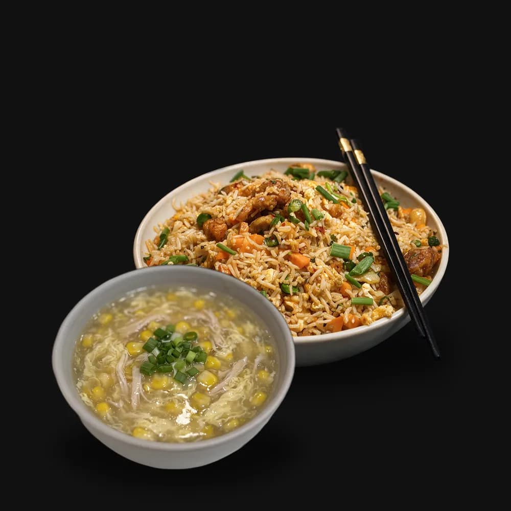 Zion Ration: chicken fried rice and sweet corn chicken soup