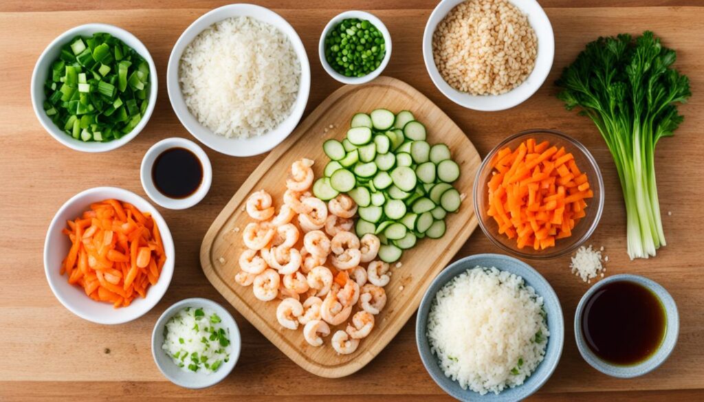 Ingredients for shrimp fried rice