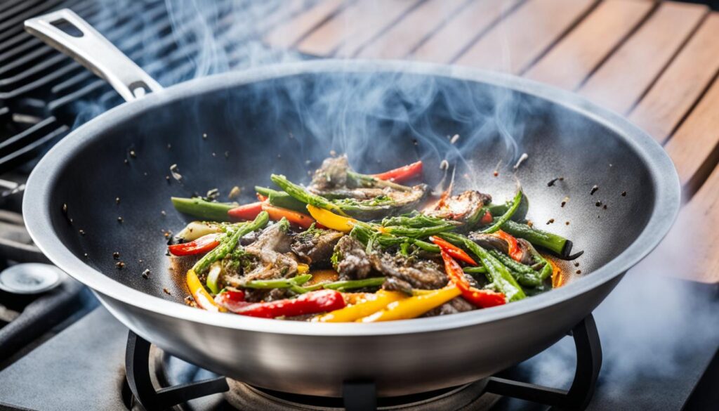 Preheating wok with high smoke point oil