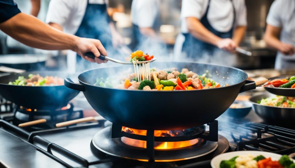 Stir-frying in a wok