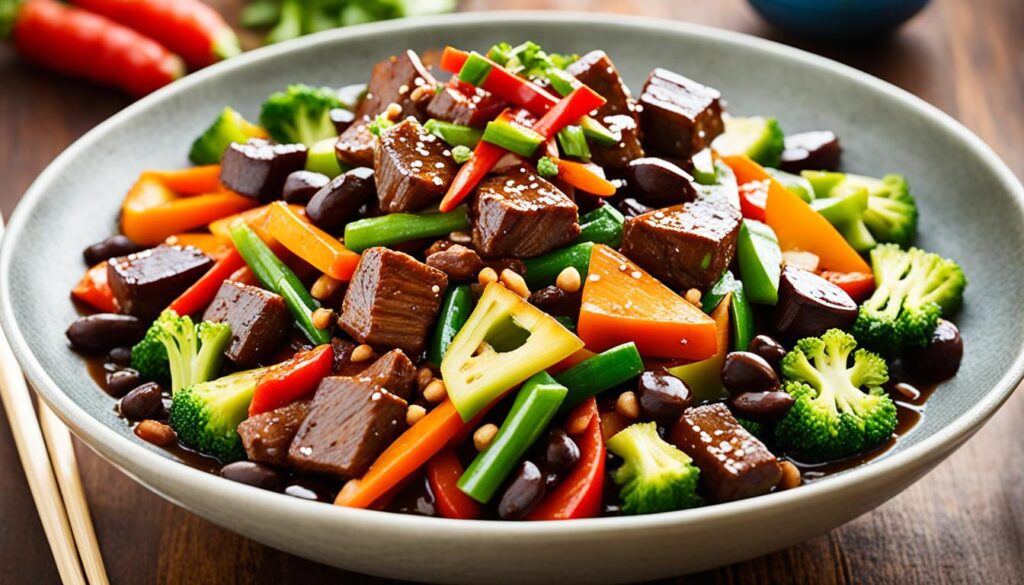 Vegan beef stir fry with black bean sauce