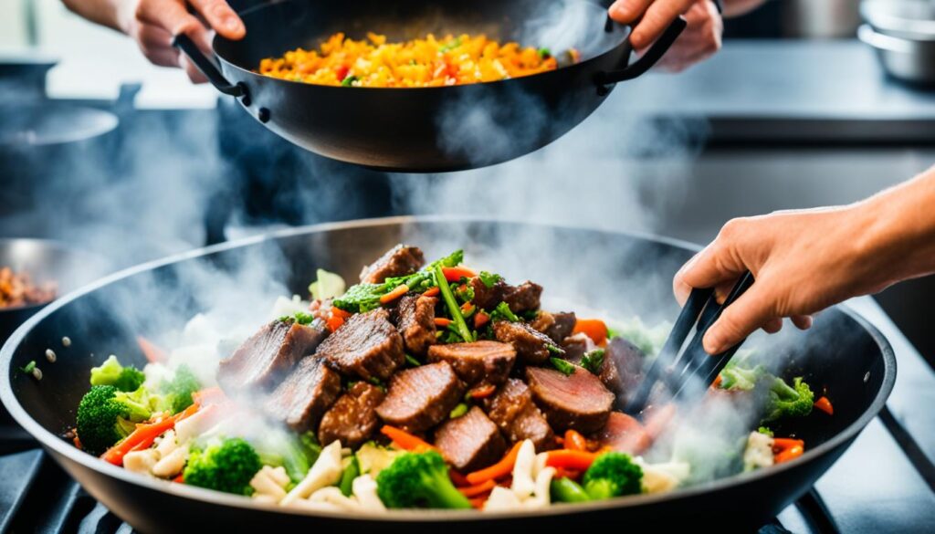 searing meats in a wok